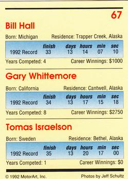 1992 MotorArt Iditarod Sled Dog Race #67 Bill Hall / Gary Whittemore / Tomas Israelson Back